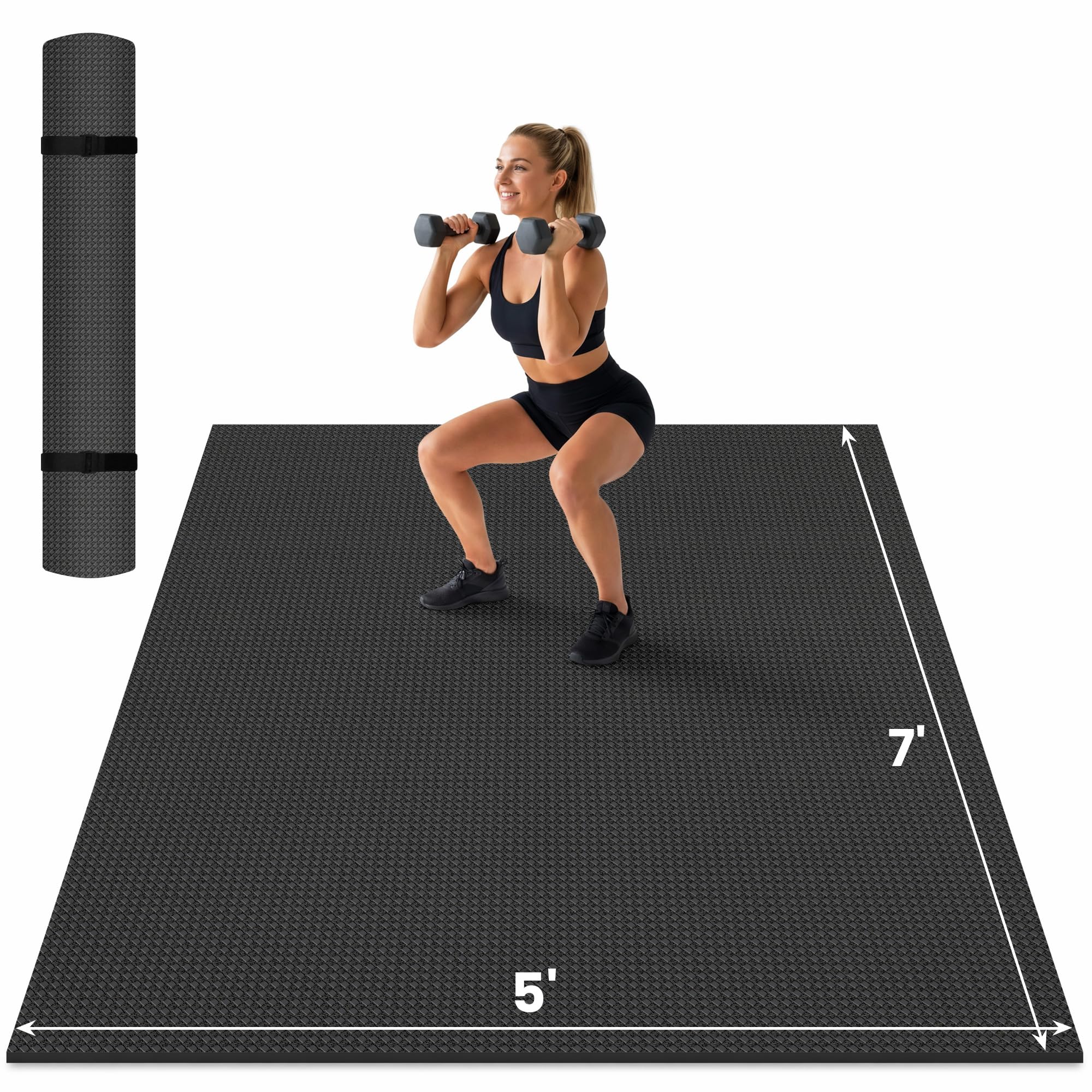 THAILE Large Exercise Mat, 7'x5'/6'x4'/8'x5', 6mm Workout Mat for Home Gym