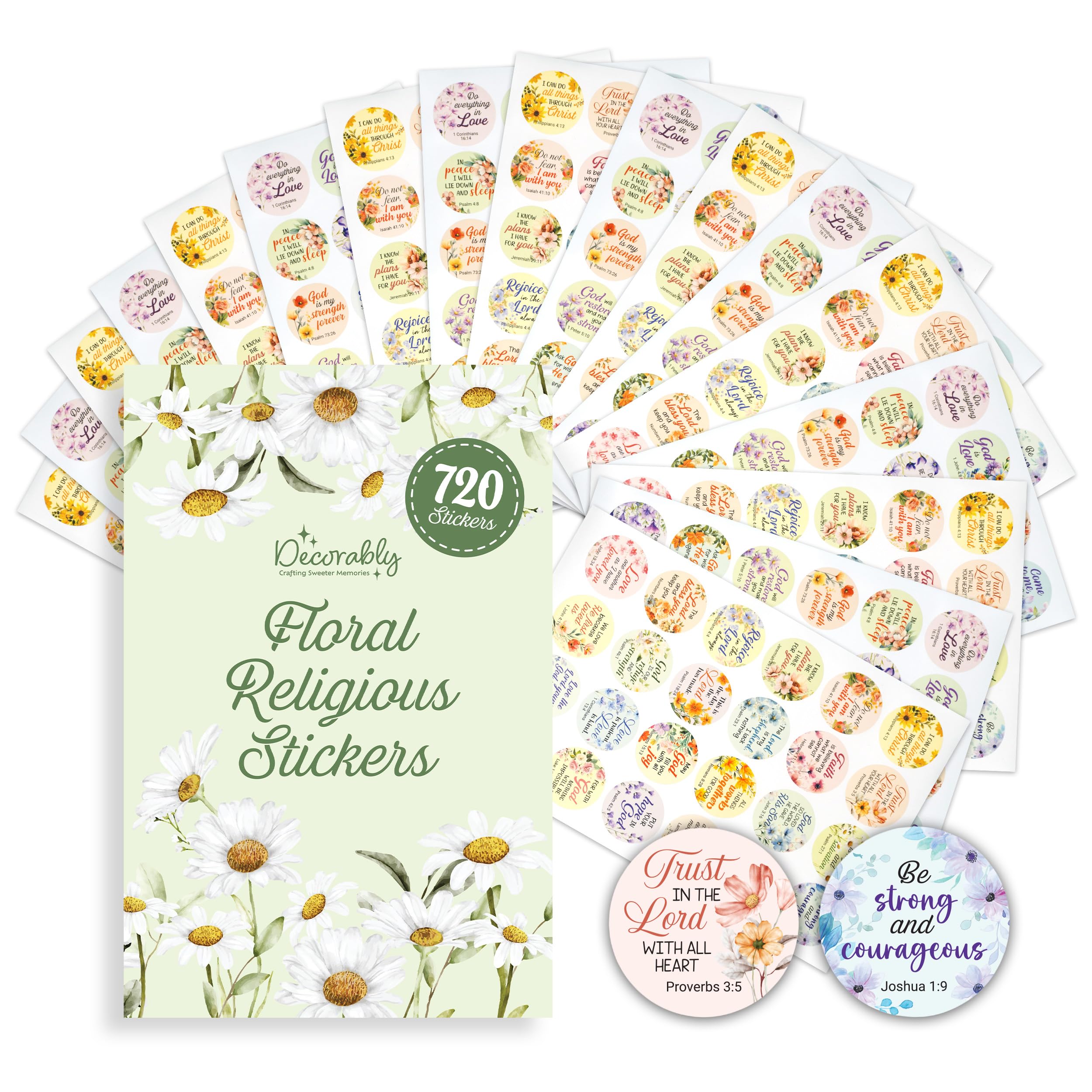 Decorably 720 Religious Bible Verse Stickers, 48 Floral Christian Scripture