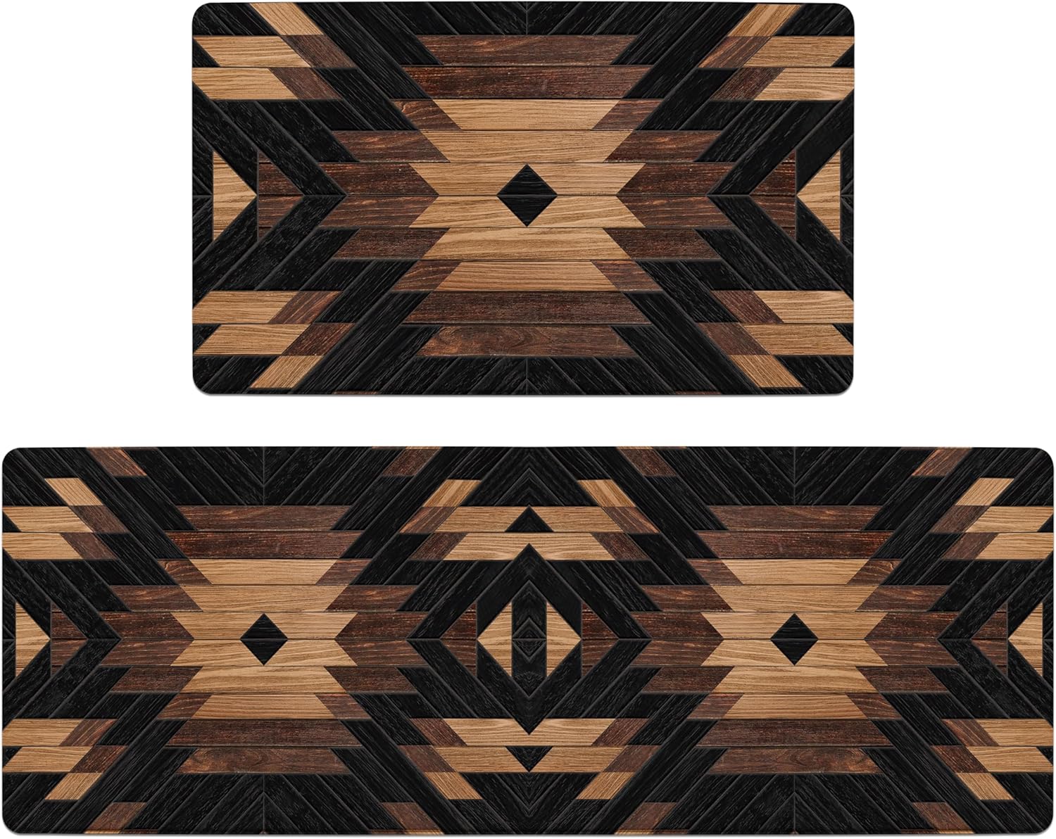 Boho Aztec Kitchen Rugs Sets of 2 Western Kitchen Decor Anti Fatigue Cushioned Kitchen Mats for Floor Non Slip Waterproof Comfort Standing Mat for Sink Laundry Office (Black, 17.5"x29.5"+17.5"x47")