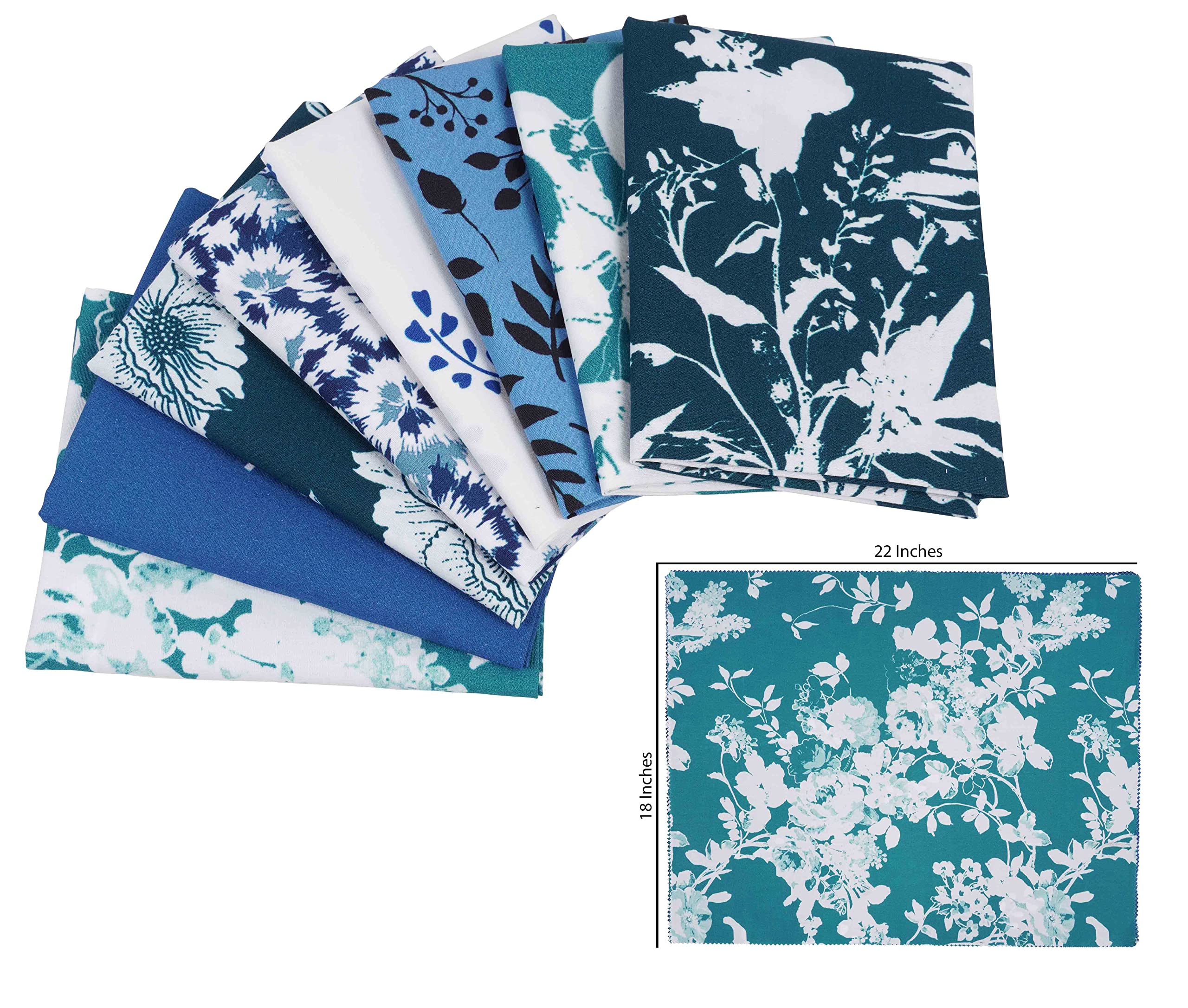 Soimoi 8 Pc Bundle De Puntos De Fate- Floral Imprimir 18"X 22" Patchwork De Brije- Tela 100% Algodon Precortado (Blanca Azul)