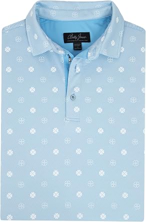 Bobby Jones Mens Short Sleeve Clover Print Performance Golf Polo Shirt (Size Small - 3XL) (US, Alpha, 3X-Large, Regular, Regular, Sky Blue)
