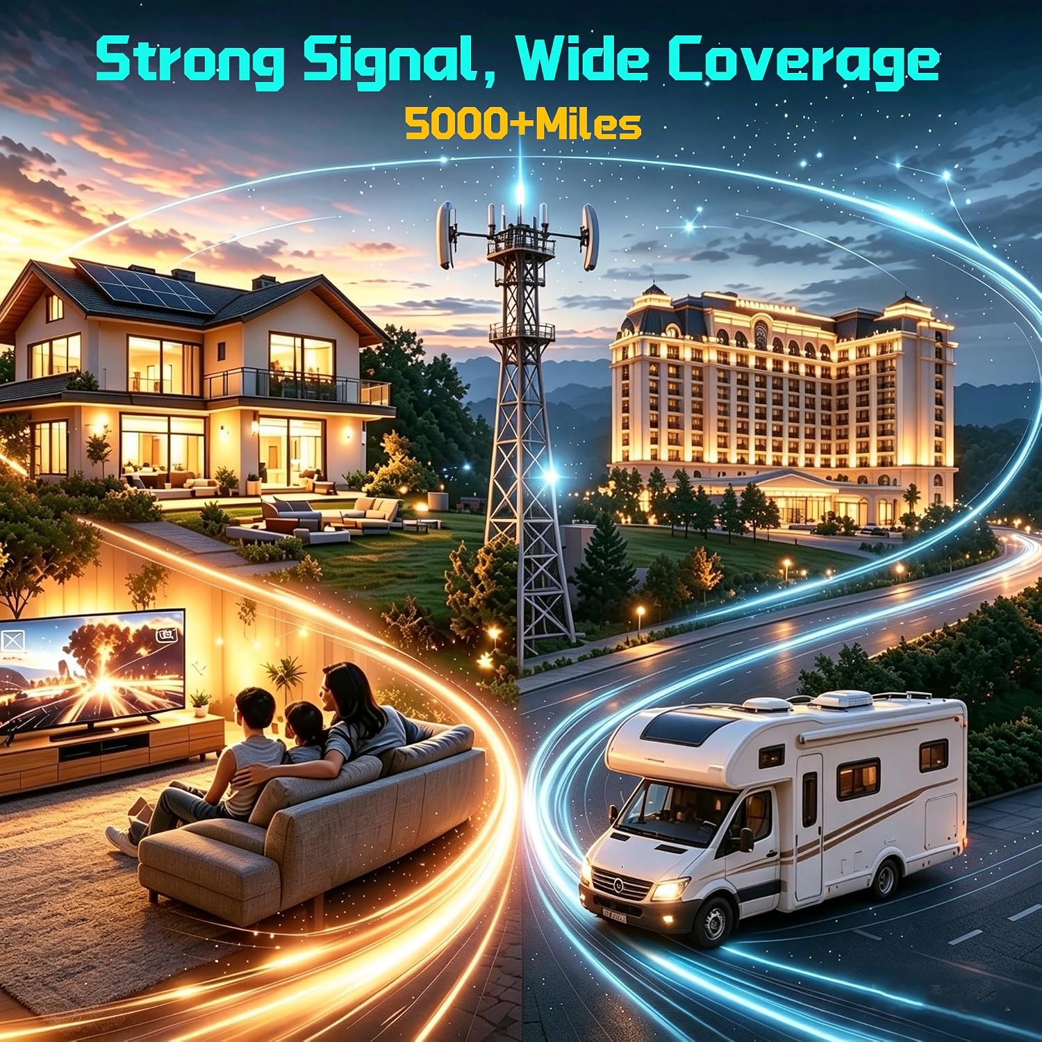 5000+ Miles Long Range TV Antenna, Digital Antenna for Smart TV Indoor Outdoor with Strongest Amplifier, 360° Reception HDTV Antennas for Local Channels Support 4K 8K 1080p All TVs-30ft Coax Cable