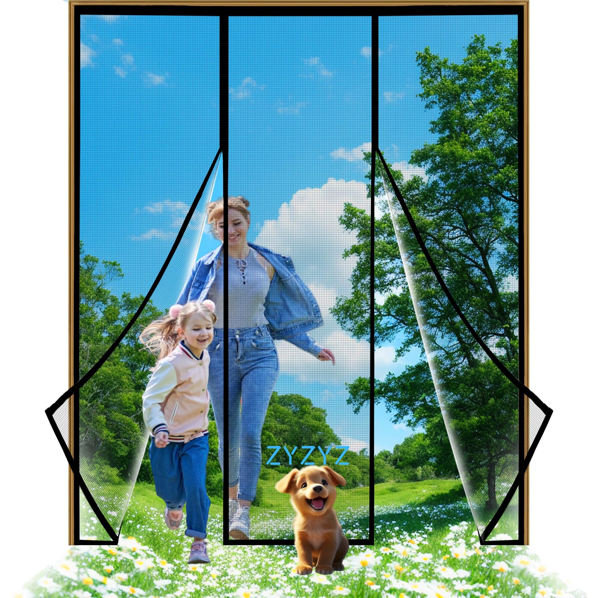 Zyzyz Black Magnetic Fly Screens, 140X180cm Heavy Duty Door Screen, Anti Mosquito Mesh Fly Curtain With Powerful Magnets & Full Frame Magic Tape, Keep Bugs Out & Lets Fresh Air In