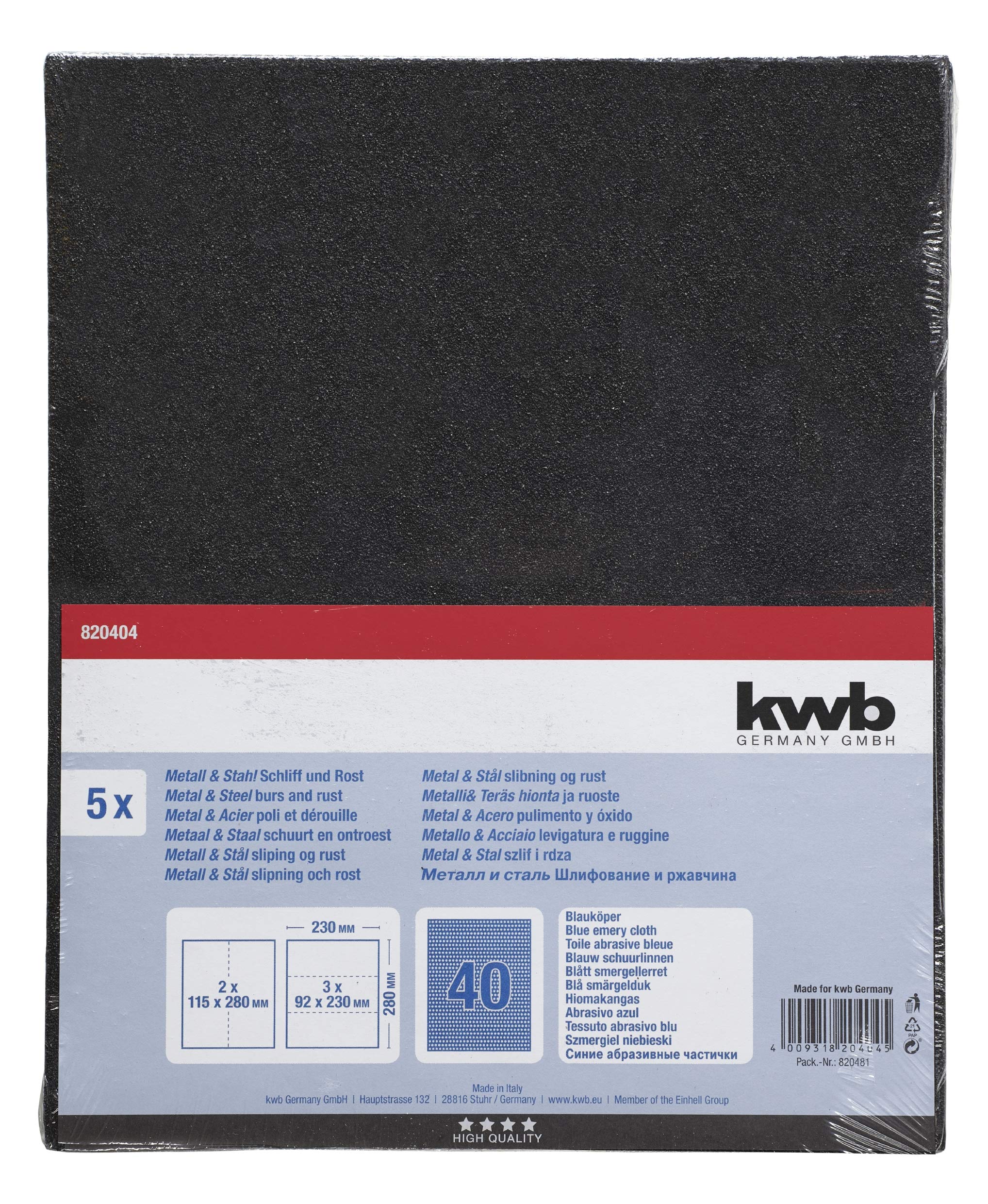 kwb Feuille de papier abrasif émeri bleu 230x280 mm en corindon de grain 80 collage de qualité supérieure et toile de lin flexible pour le ponçage grossier du métal et de l'acier kwb Feuille de papier abrasif émeri bleu 230x280 mm en corindon de grain 80 collage de qualité supérieure et toile de lin flexible pour le ponçage grossier du métal et de l'acier