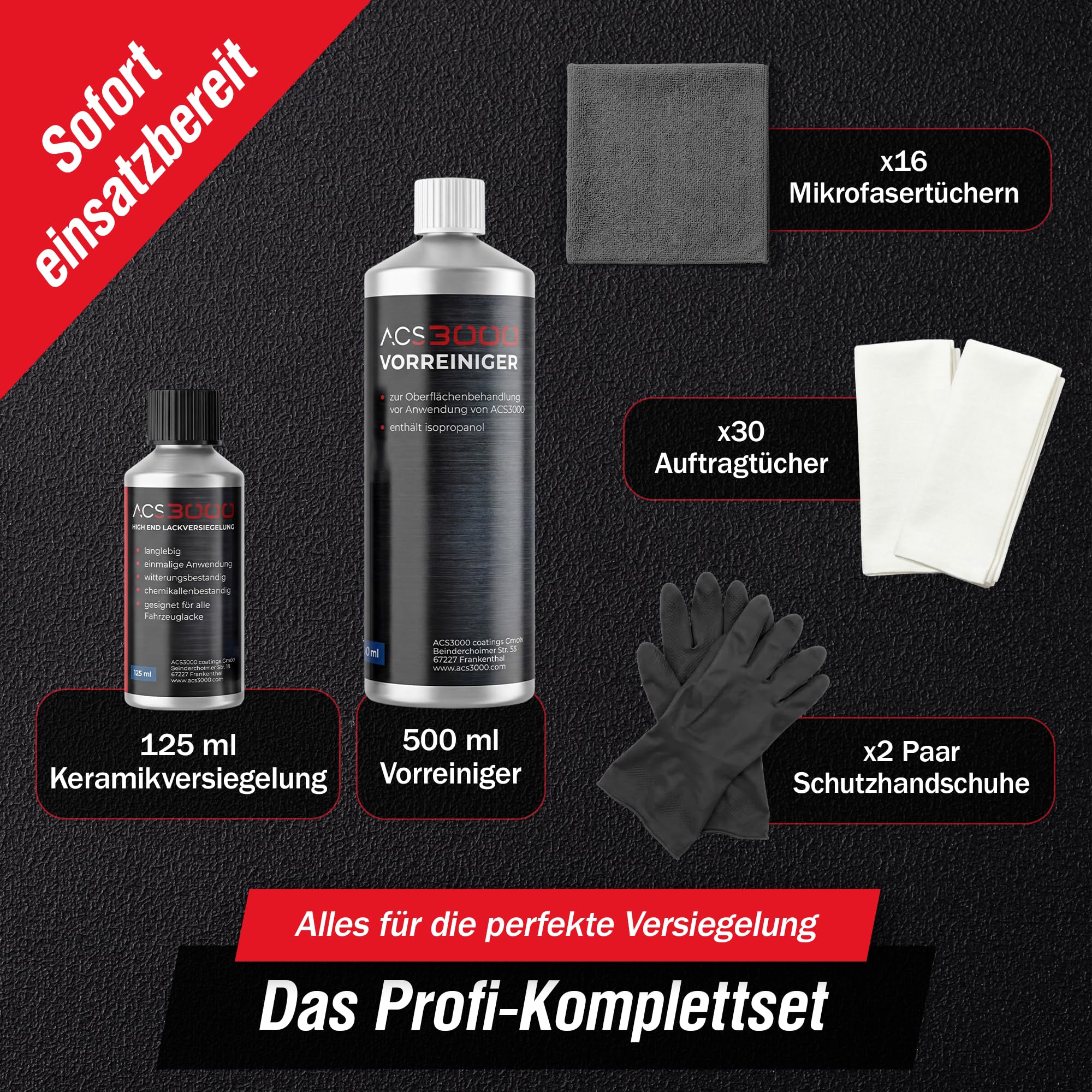 ACS3000 Keramik Lackversiegelung Set – 5+ Jahre Langzeitschutz – Molekulare Schutztechnologie – Hydrophober Lotus-Effekt – Keramikversiegelung, Auto-Versiegelung für Fahrzeuglack, Folie & Aluminium