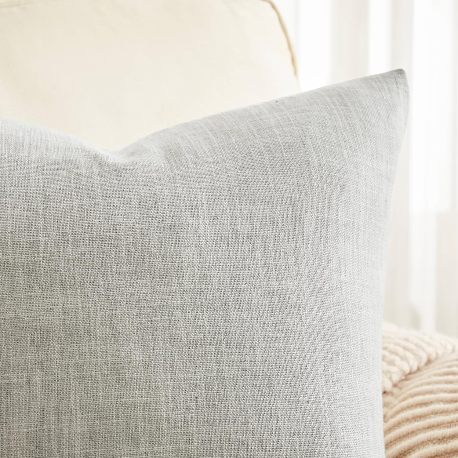 ZeeMart Rustic Cotton Linen Throw Pillow Covers Set of 2, 24x24 Inch Light Grey, Farmhouse Style Decorative Couch Pillow Cases Cushion Covers for Sofa Bed Living Room Home Decor
