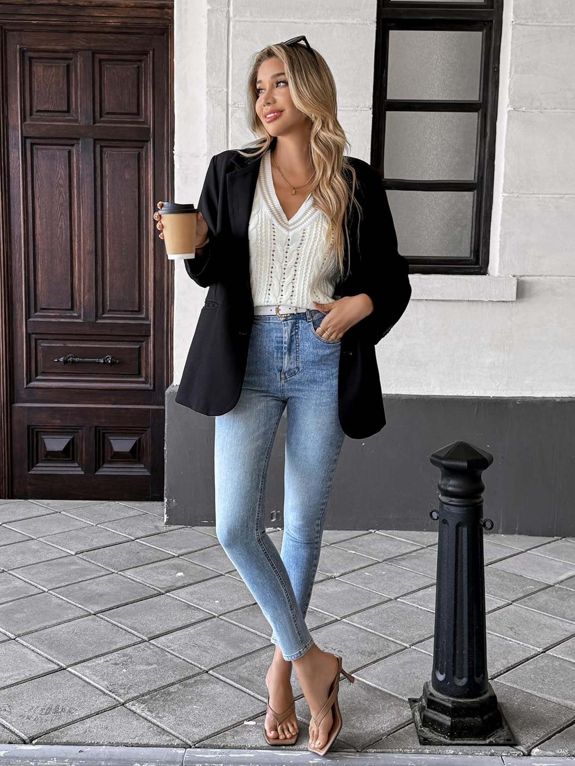 WODECASA Womens V Neck Sweater Vest Colorblock Knit Sleeveless Casual Loose Fit Pullover Tank Top - Image 5