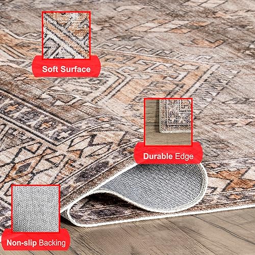 Miniatura 4 de nuLOOM Mae - Alfombra ultrafina lavable a máquina, diseño tribal, 4 x 6 pies, color marrón