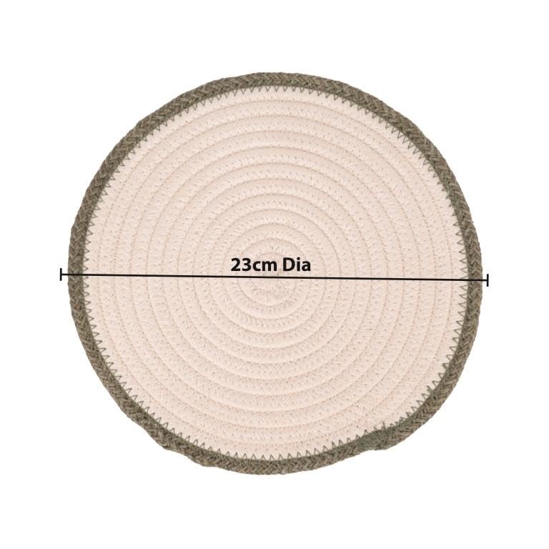 Image of DENOVA Cotton Rope Trivet for Hot Pots and Pans Heat-Resistant, Handcrafted Round Table Trivet, Pack of 3 Cream and Green Edge