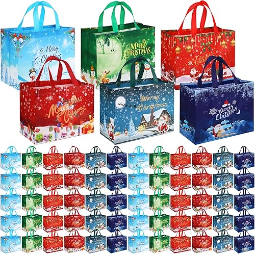 Talltalk 120 bolsas de regalo de Navidad, bolsas de mano a granel de Navidad no tejidas con asa de 12.8 x 9.8 x 6.7 pulgadas (cota)