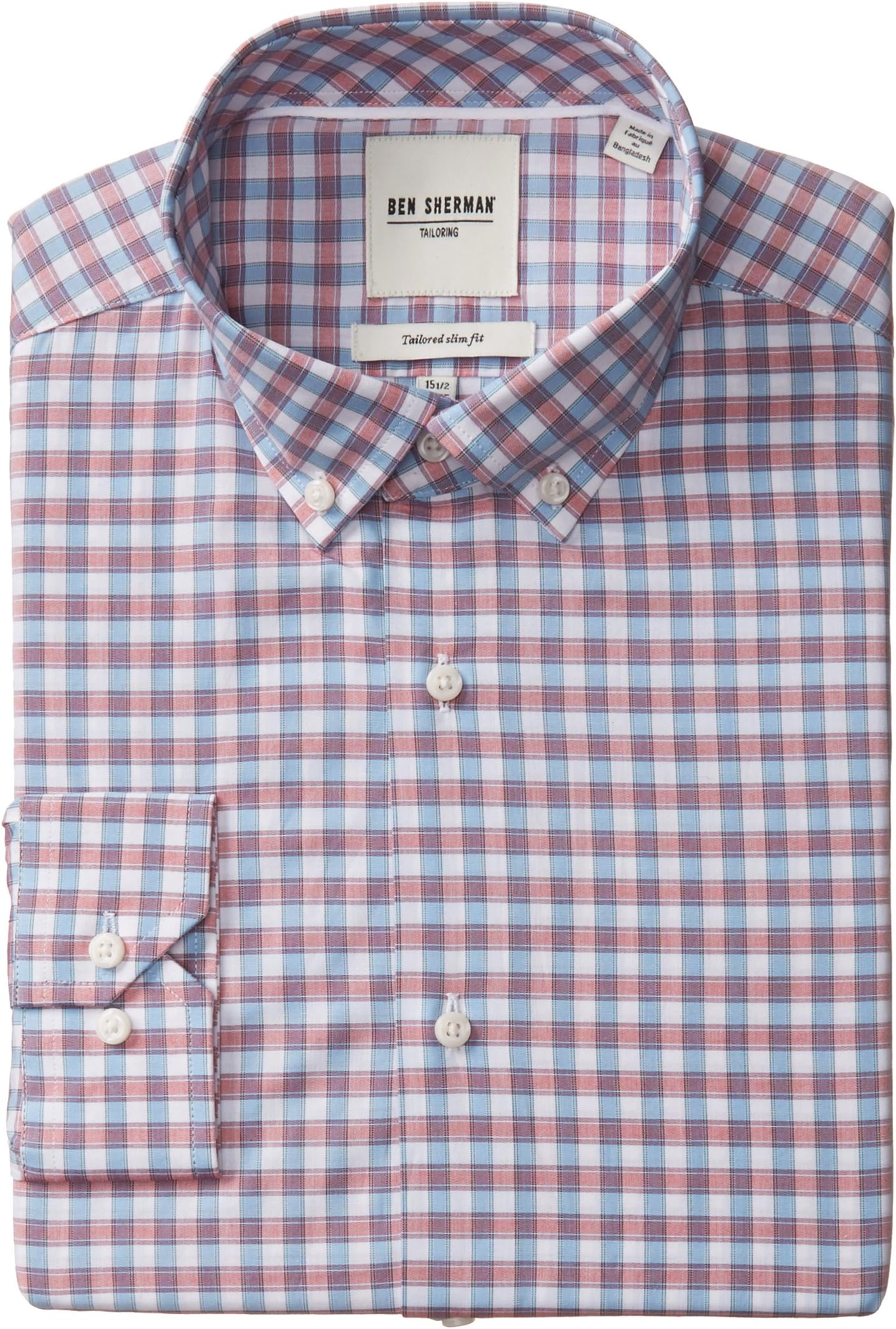 Ben Sherman Men's Slim Fit Multi Check Button Down Collar Dress Shirt