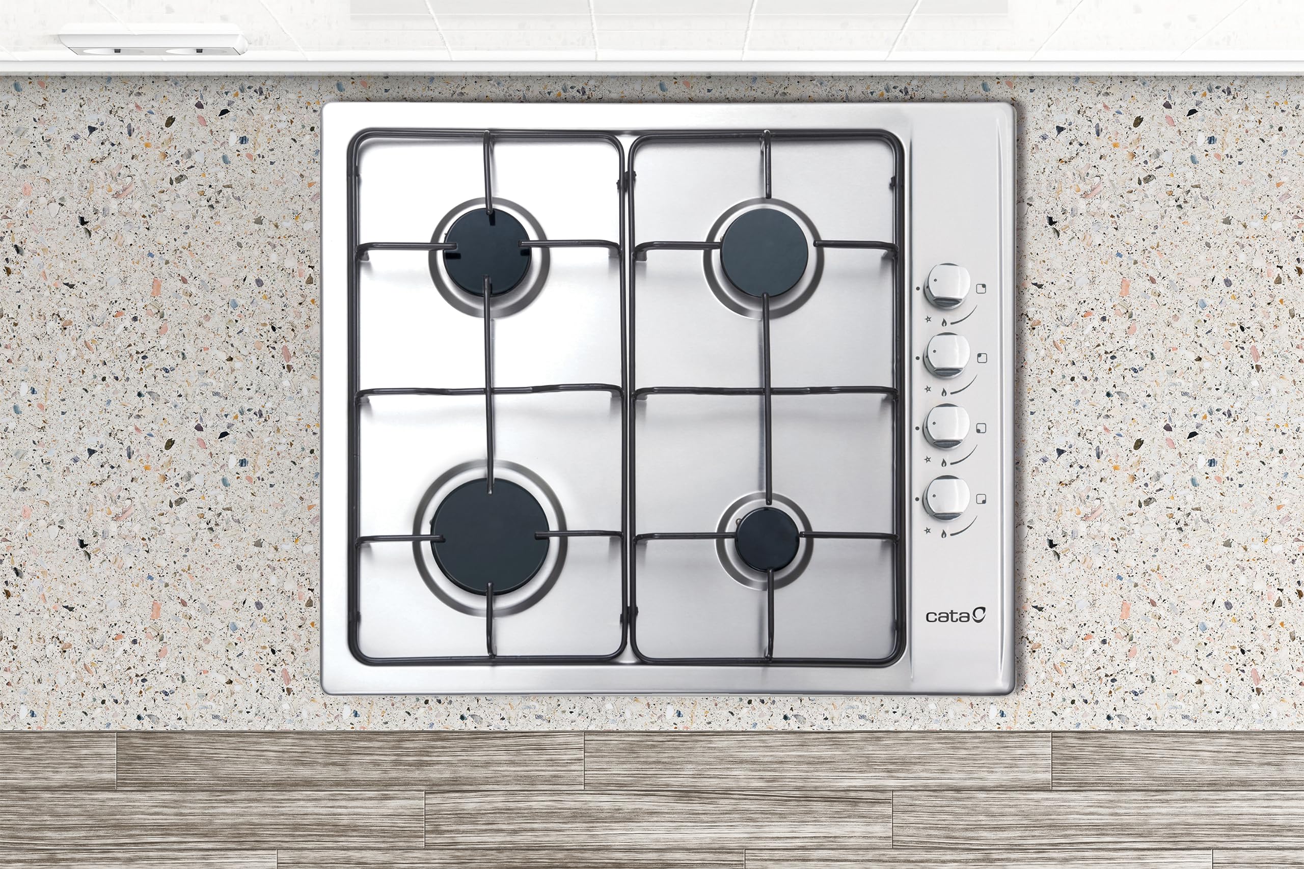 Cata Placa de Gas GIB 6004 X, 4 quemadores, Ancho de 58 cm, Potencia 7,5 Kw, Parilla Esmaltada, Inyectores Incluidos, Uso Exclusivo de Butano, Color Negro