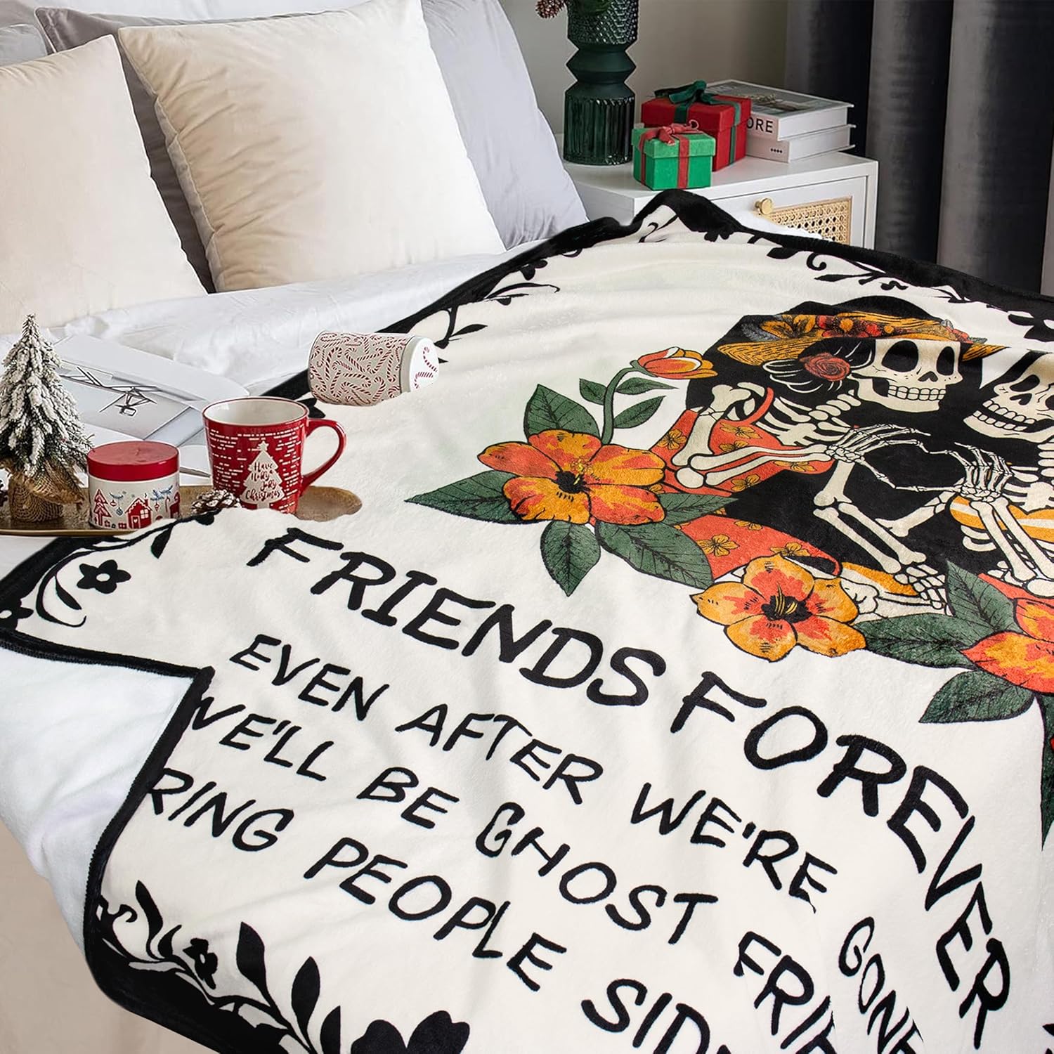 Funny Best Friend Birthday Gifts for Women, Friendship Gift for Women, Best Friends Blanket, Bestie Gifts for Valentines Day, for Bestie/BFFs, Skull Throw Blanket 60"X50" - Image 2