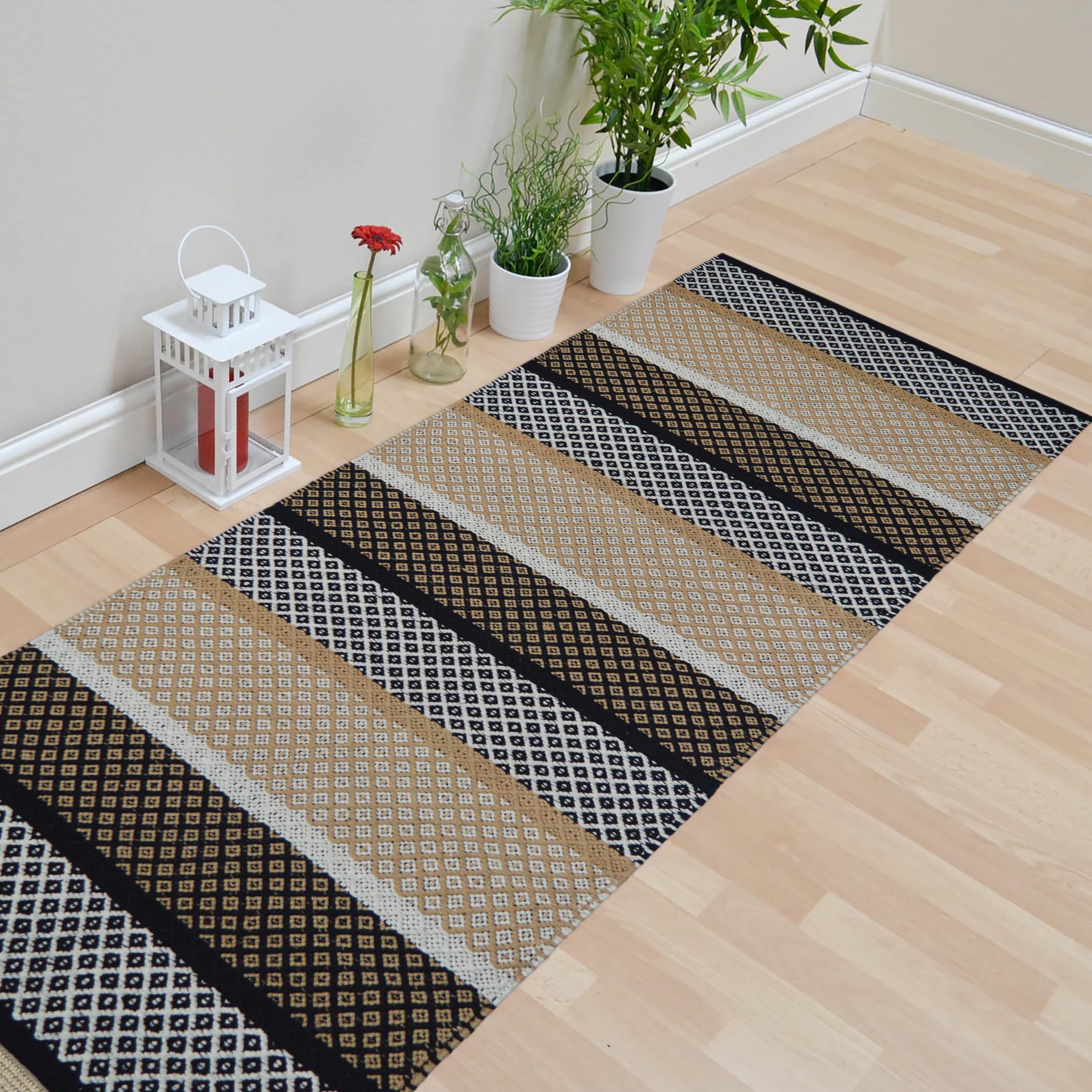 house of handmade™ - Runner Rugs for Living Room, Bedroom, Kitchen, etc. Premium Handwoven Rug Design, Size- 2X5 Feet. Anti Skid/Anti Slip Machine Washable (Beige B Stripe) (B0CP67VK3N) Amazon Price History, Amazon Price Tracker