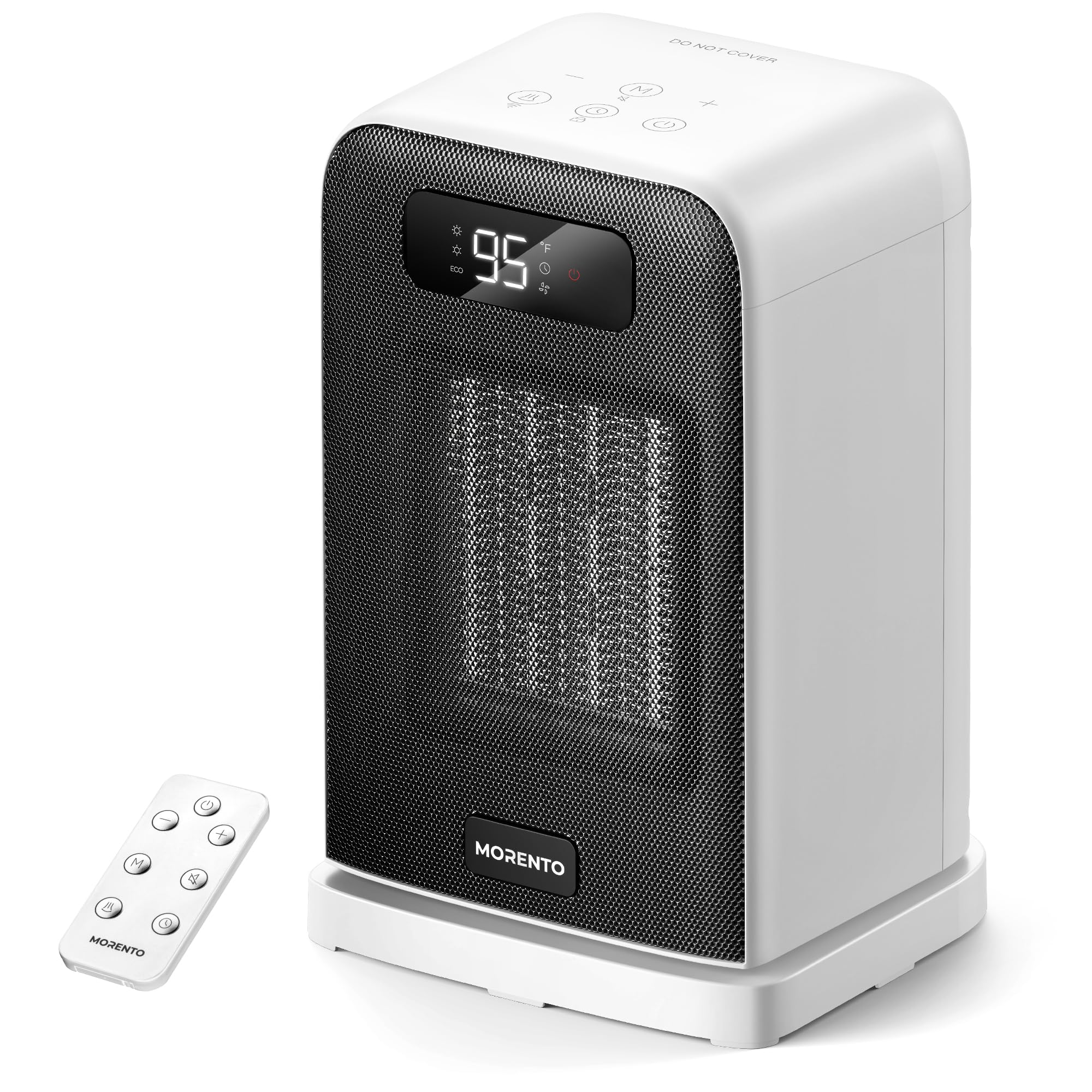 MORENTO Space Heater, Portable Space Heaters for indoor Use, Auto Temperature Control, LED Display Electric Heater, ECO Mode & 0-12H Timer, Quiet Heaters for Office, Bedroom, Home (White, 1