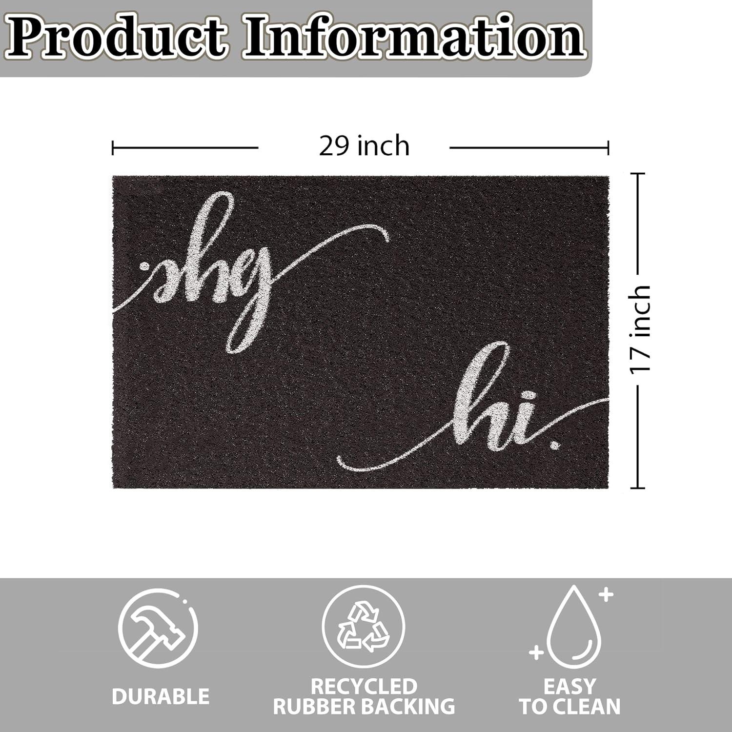 Hi Bye Black Halloween Doormat,Home Decor Low-Profile Welcome Mat Floor Mat for Indoor Outdoor, Non-Slip PVC Backing Waterproof Mat 29x17 Inch