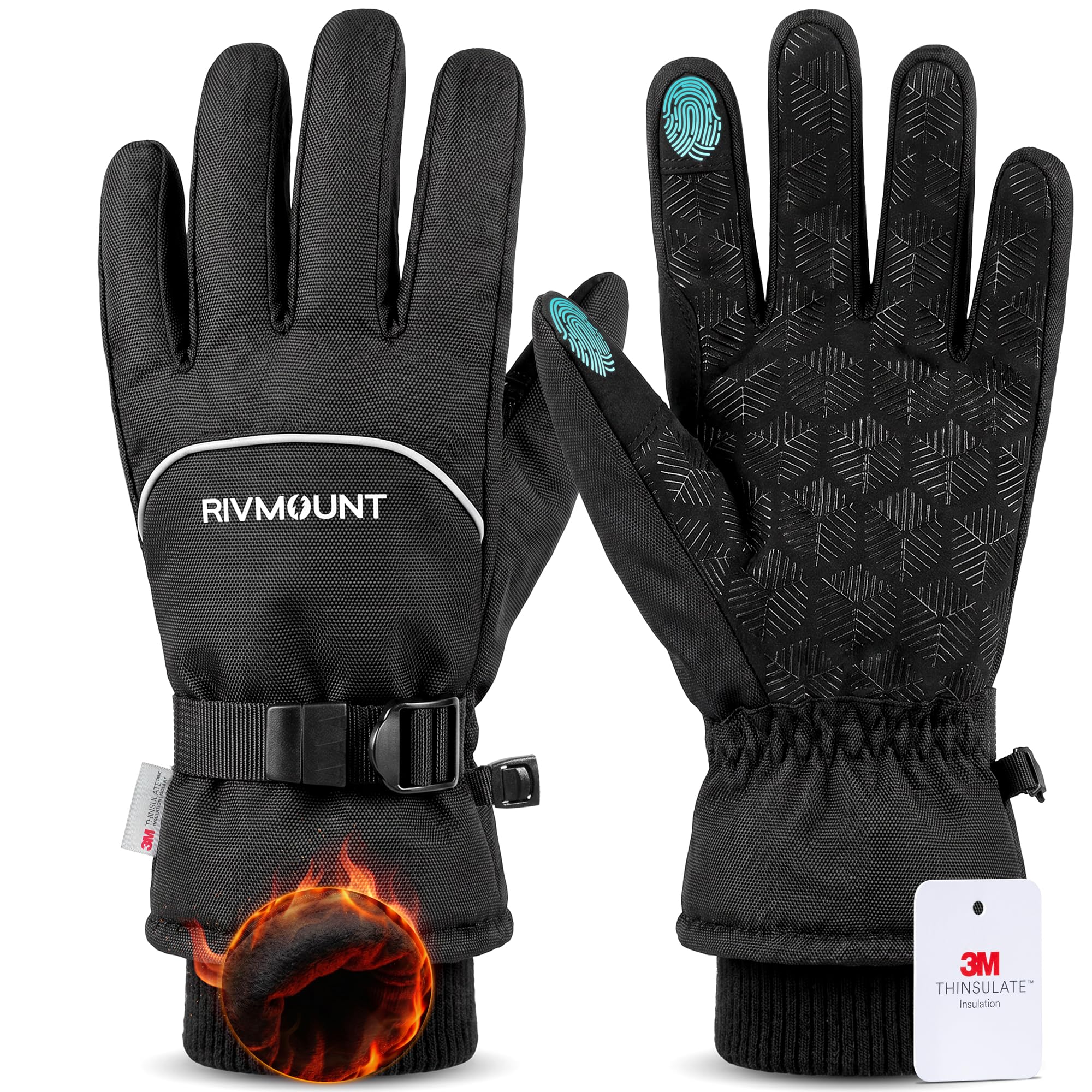 rivmount Winter Waterproof Ski Snow Warm Gloves for Women Men, Windproof Cold Weather Thermal with Touchscreen Fingers, for Running Driving Cycling Hiking Biking Outdoor Sports Daily Work