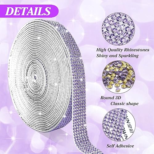 Miniatura 2 de Tiras autoadhesivas de diamantes de imitación de cristal morado, 6 filas de 6 yardas con diamantes de imitación de 0.079 pulgadas para manualidades,
