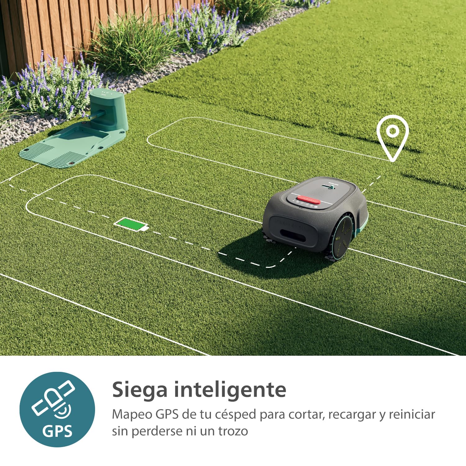 Philips Serie 3000 Robot cortacésped - Mapeo GPS, Corte Cruzado, Corte Inteligente, Corte más rápido, Rendimiento en Pendientes, App Homerun, Sensor de Lluvia, Gris Piedra caliza (RSL3000/10)