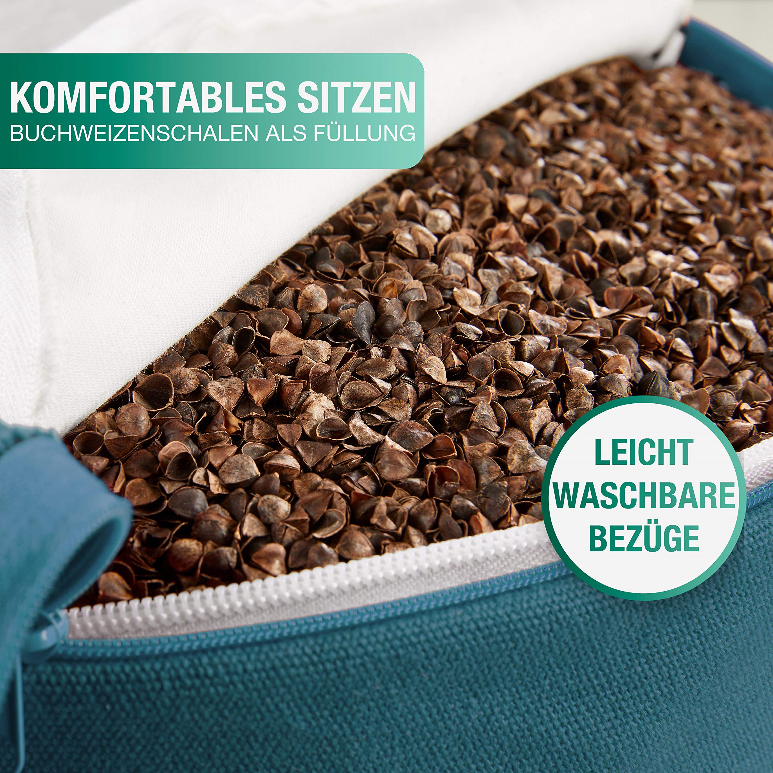 NAJATO Sports Meditationskissen – Mit Yogagurt & E-Book (PDF Datei) – Yogakissen mit Buchweizenschalen-Füllung – Rundes Yoga Kissen mit waschbarem Bezug aus Baumwolle