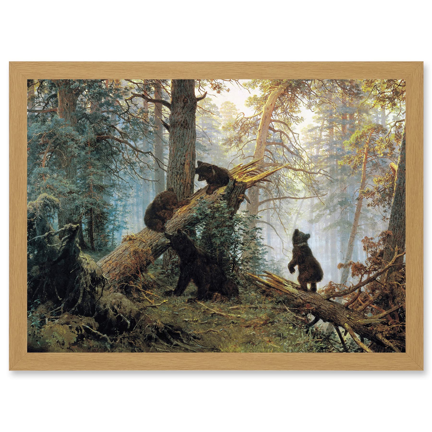Artery8 Ivan Shishkin Morning In Pine Forest Shishkin Ivan Bears Artwork Framed Wall Art Print A4