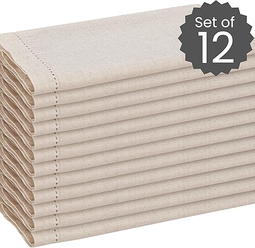 Miniatura 2 de Cotton Clinic Paquete de 12 servilletas de tela con dobladillo de gran tamaño de 20 x 20 pulgadas, tela de lino y algodón a medida con esquina