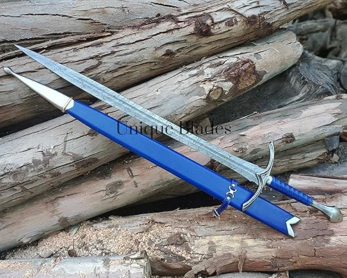 Miniatura 3 de Espada de acero de Damasco, espada de 39.8 in de largo, espada vikinga real, espada lista para la batalla, espiga completa con vaina, coleccionistas