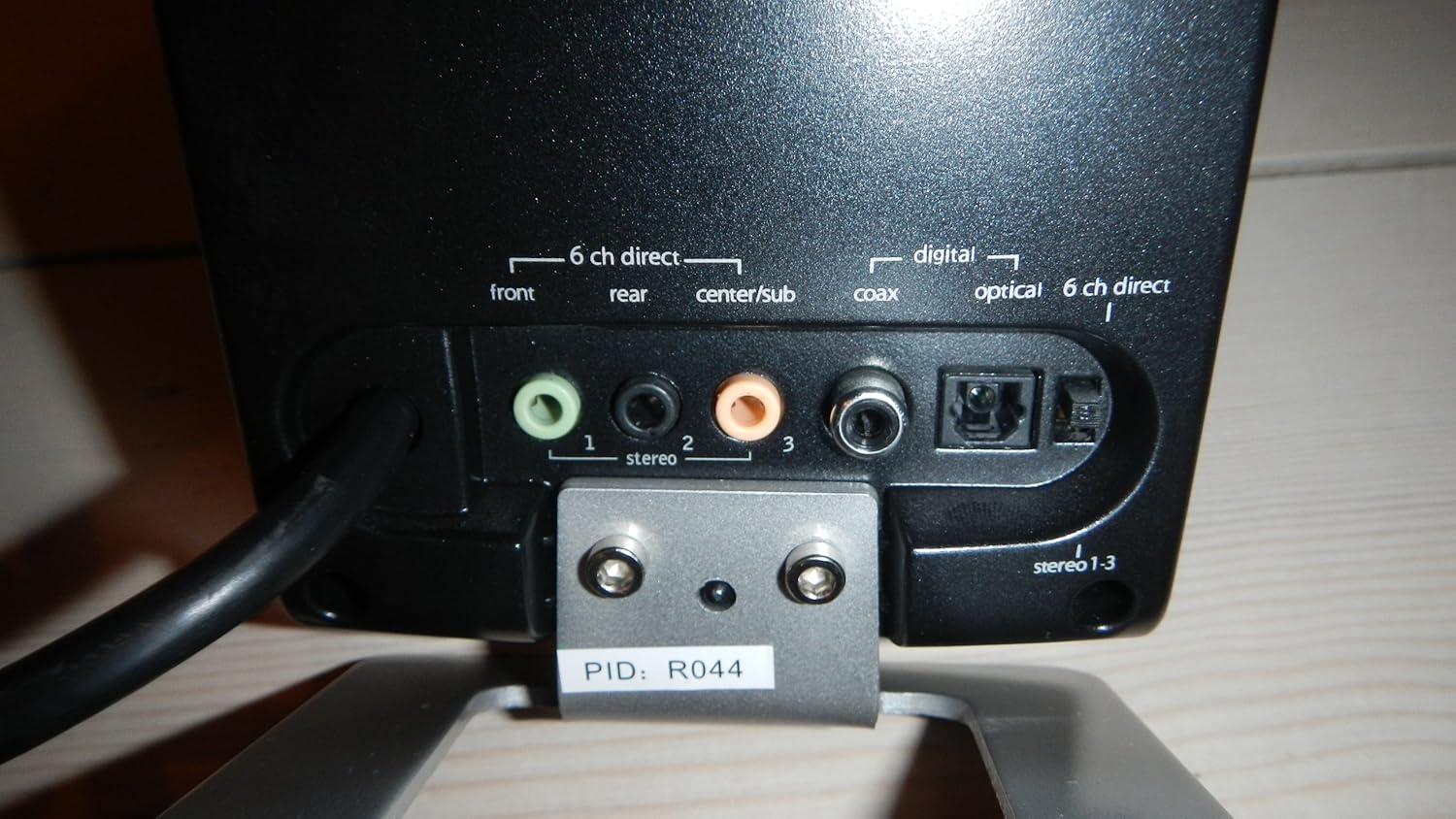Rear panel of the Logitech Z-5500 SoundTouch control center showing various audio input jacks.