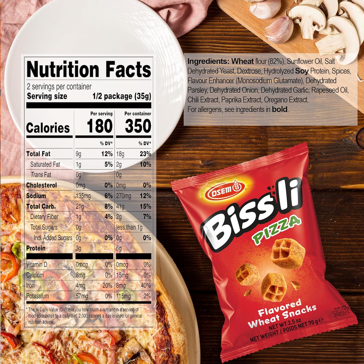 Osem Bissli Pizza Flavored Crunchy Wheat Snack Perfect Lunch Snack for Kids & Adults 2.5oz Bag (Pack of 24)
