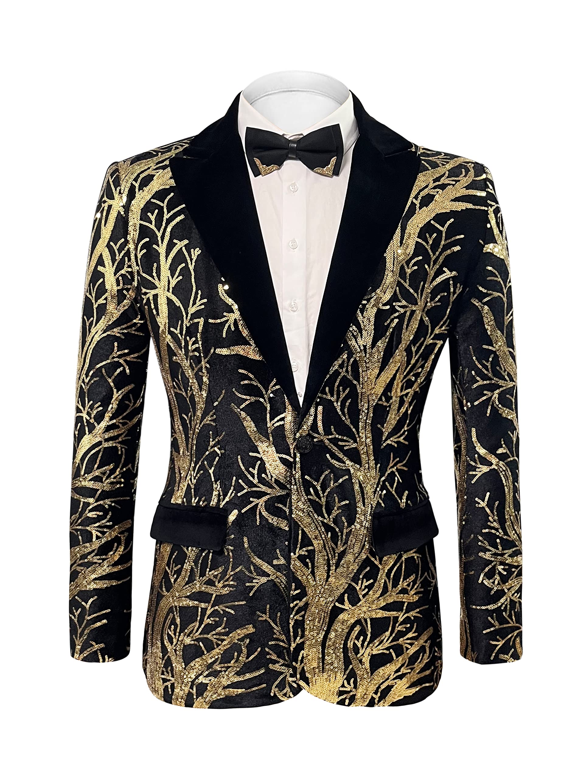 Men’s Sequins Blazer Floral Suit Jacket Lapel Tuxedo for Party Wedding Banquet Prom-picture-22
