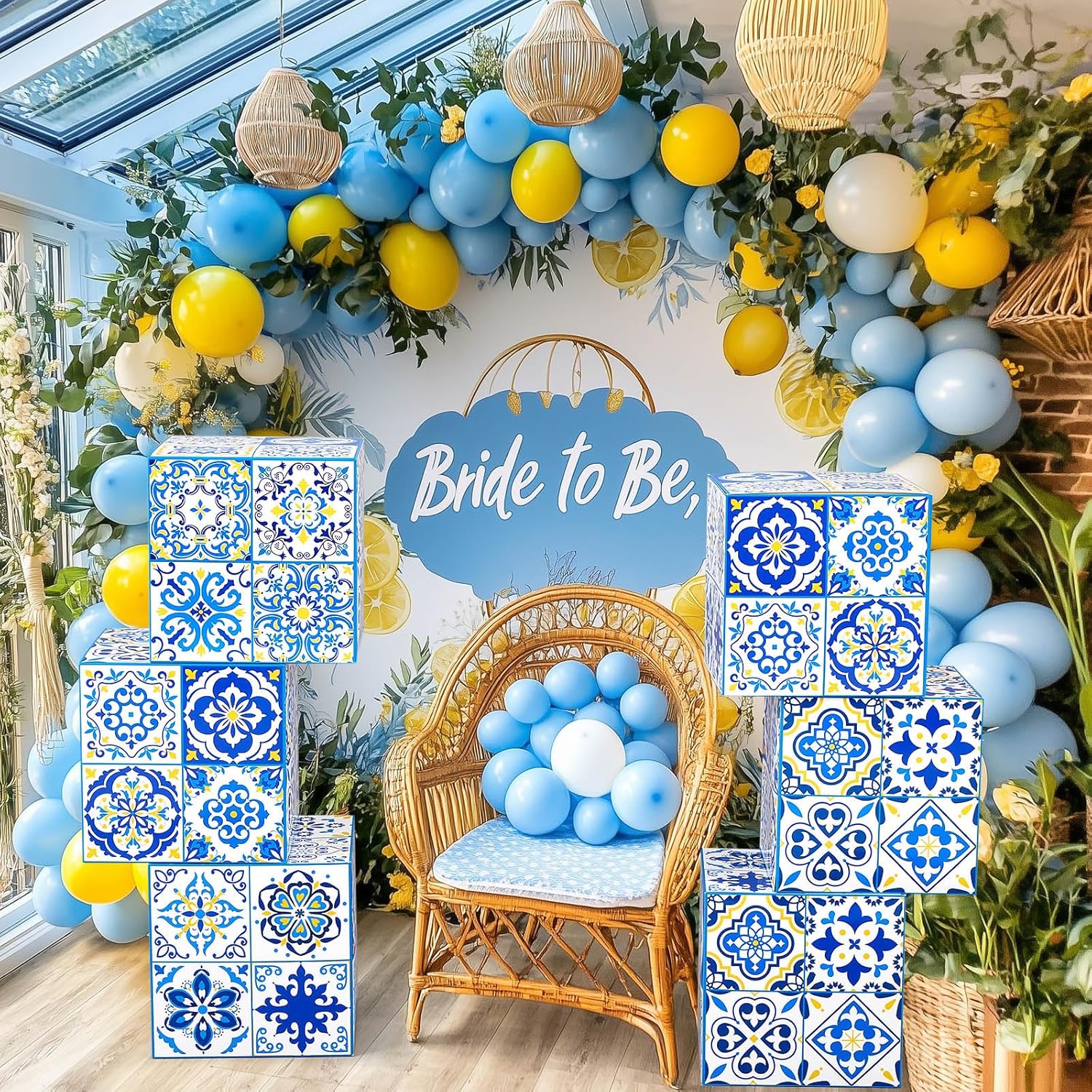 Hushee 6 Pcs Large Amalfi Coast Party Decorations Boxes, 12 Inch Amalfi Coast Cardboard Box Capri Lemon Backdrop Bowl Party Decor Props Boxes for Birthday Baby Shower Wedding Supplies