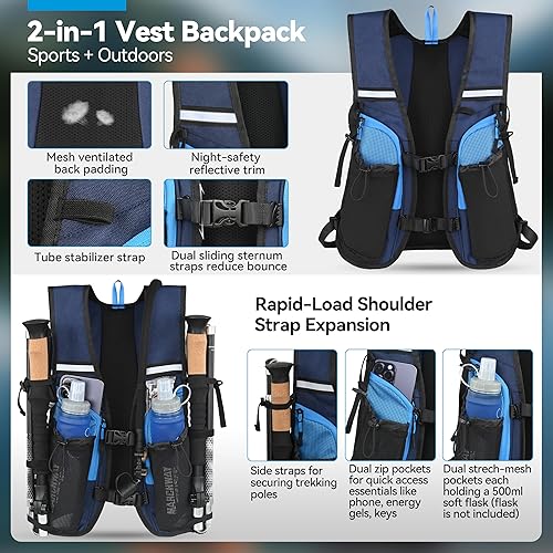 Miniatura 3 de MARCHWAY Mochila de hidratación ligera con correas estilo chaleco y bolsa de agua de TPU de 2.5 L, versátil y elegante paquete de múltiples