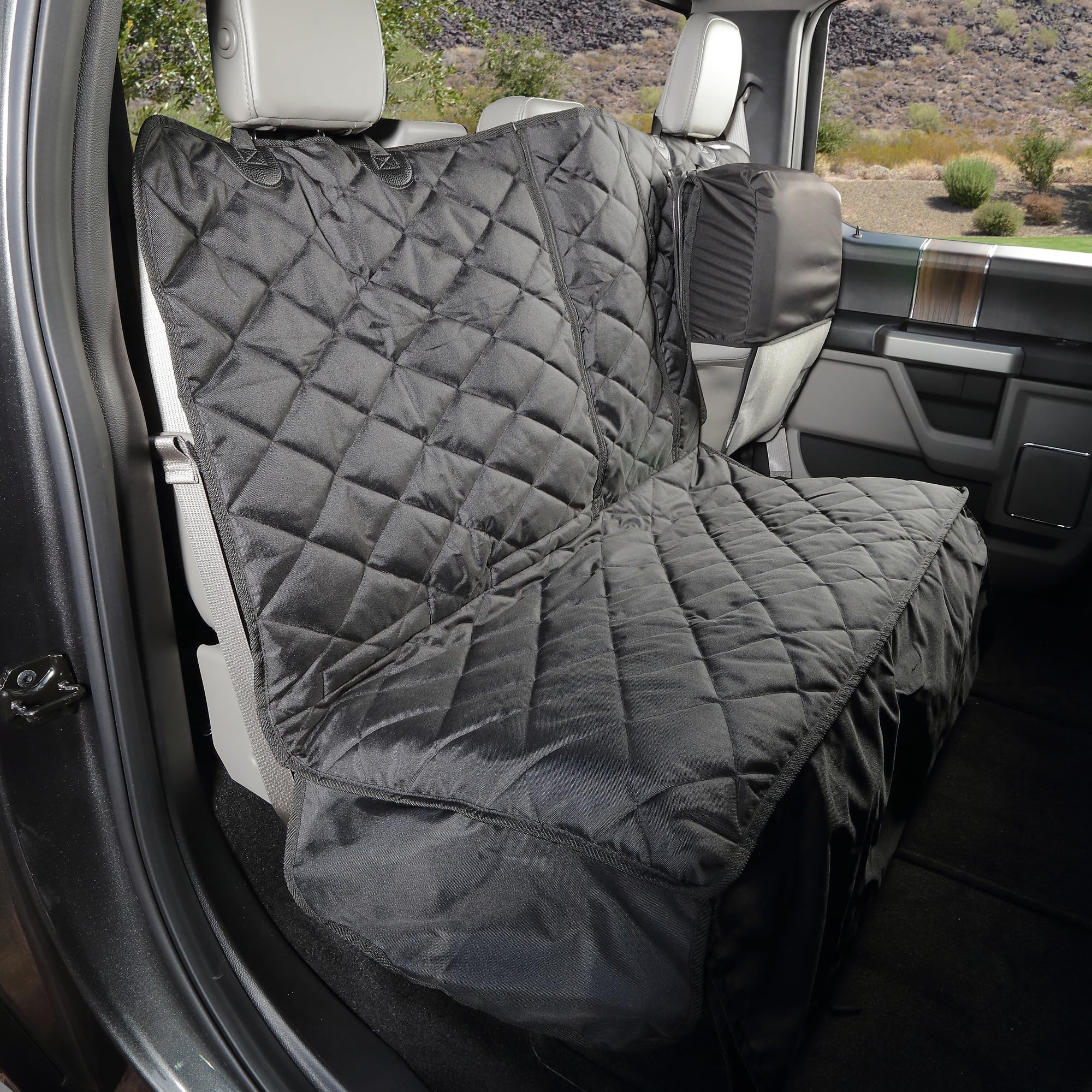 Bench Seat Covers for Trucks with Dog Hammock - Rear Seat Protector for Dogs Fits Full Size Crew Cab with Split Bench Seats - Waterproof, Heavy-Duty Dog Seat Cover (Driver Side, Black)
