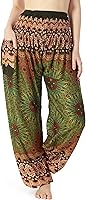 Lannaclothesdesign Women's Boho Harem Pants with Pockets - Smocked Waist Flowy Yoga Hippie Pants S-XXL