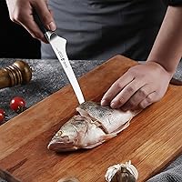 Vista 4 de TUO Cuchillo de filete, cuchillo profesional para deshuesar peces de 7 pulgadas para recortar carne y aves de corral, hoja flexible, acero alemán