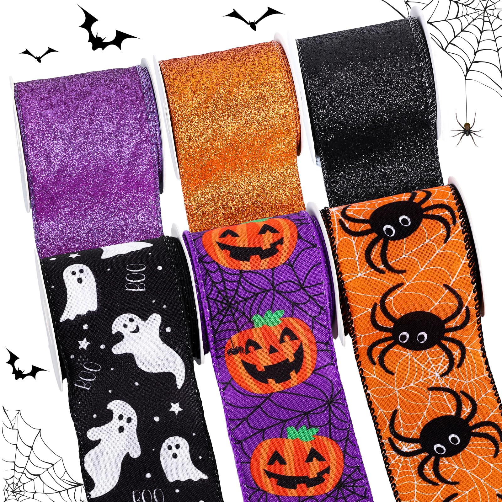 Ruban Halloween filaire violet orange noir pour nœuds de couronne créatifs et décorations