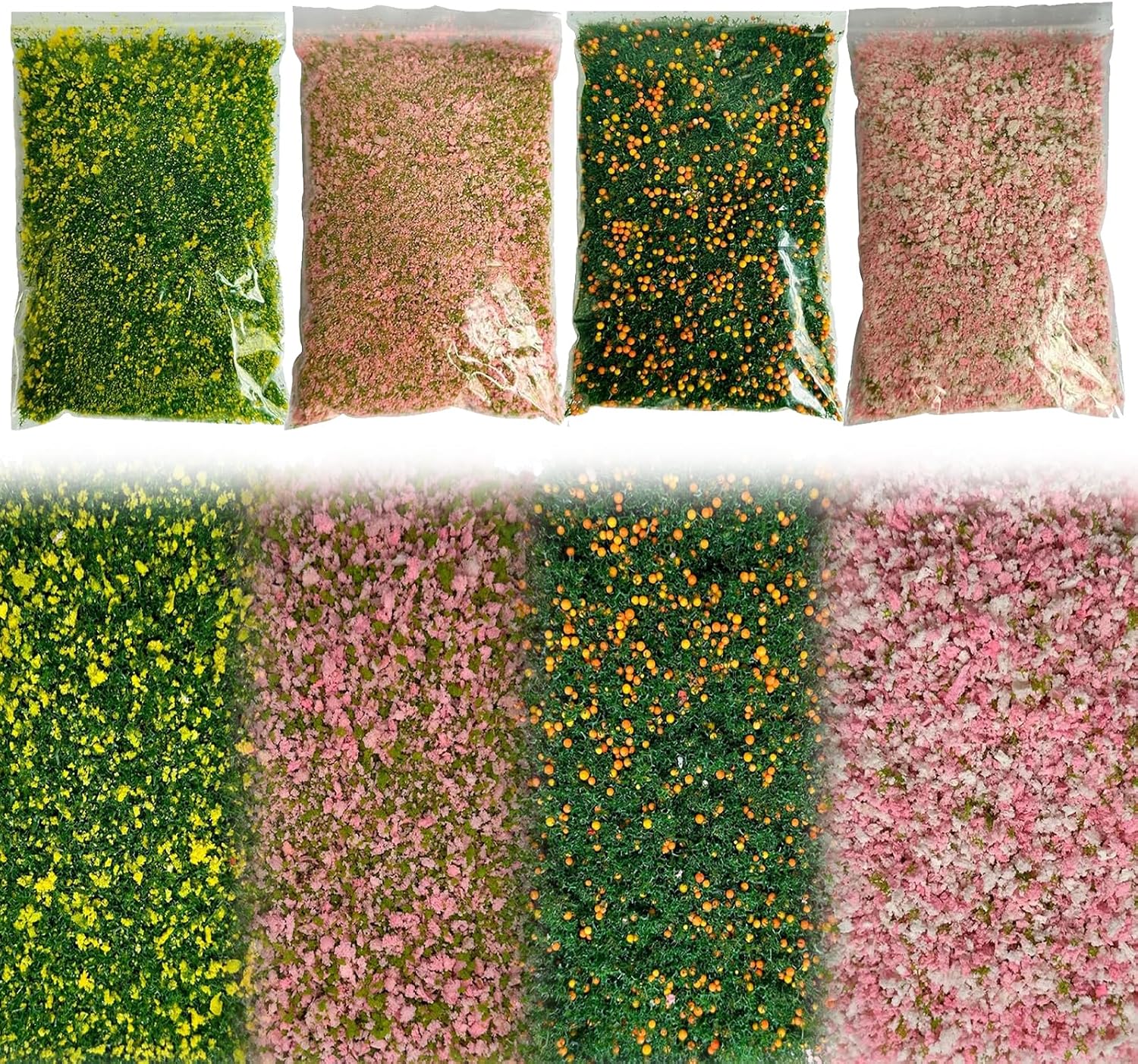 Pack of 4 Colour Colourful Tree Powder Model Tree Plant Model Building Artificial Moss for DIY Miniature Lowland Model Shrub Bushy Tuft Architecture Building Model Railway Fairy Garden