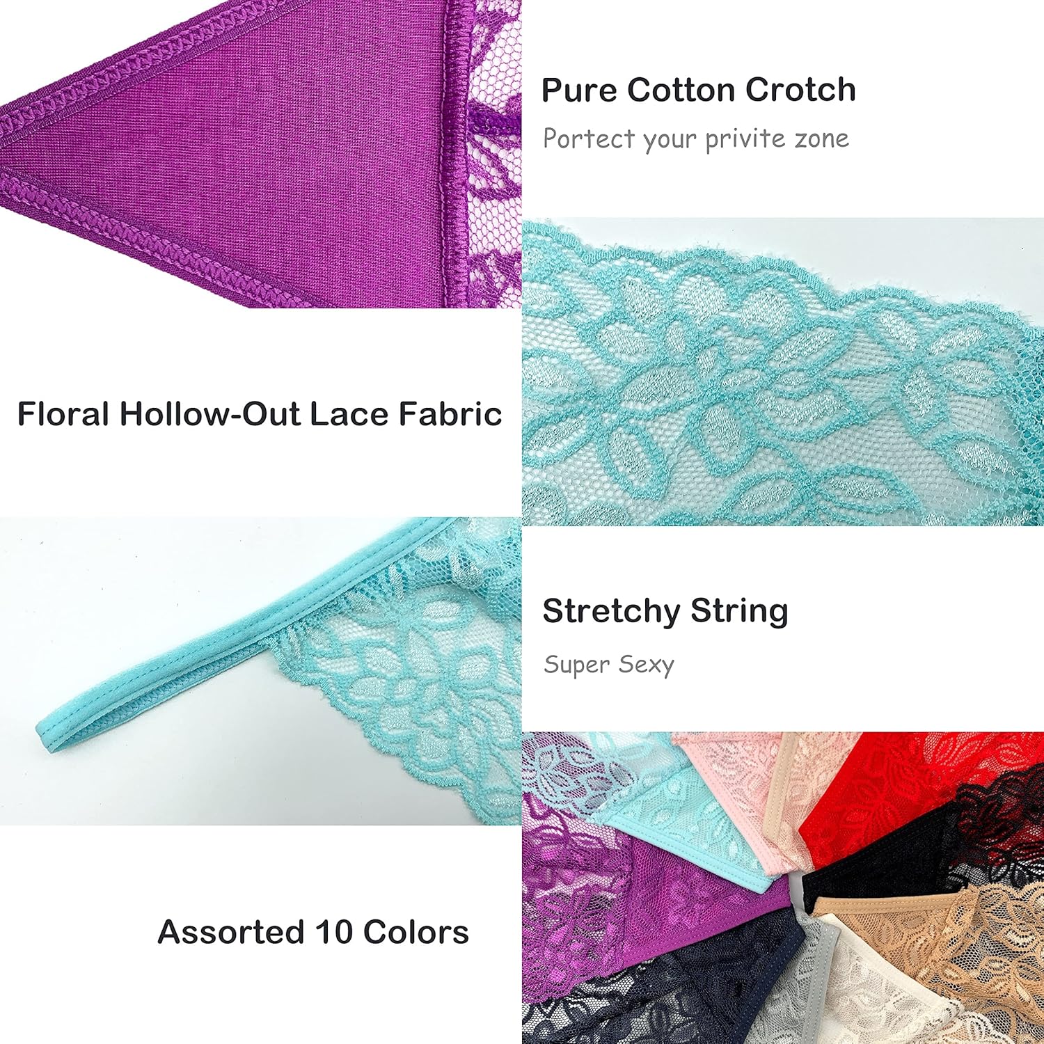 Umiehary 10 Pieces Low Rise G String Lace Breathable T Back Women Thongs - Image 5