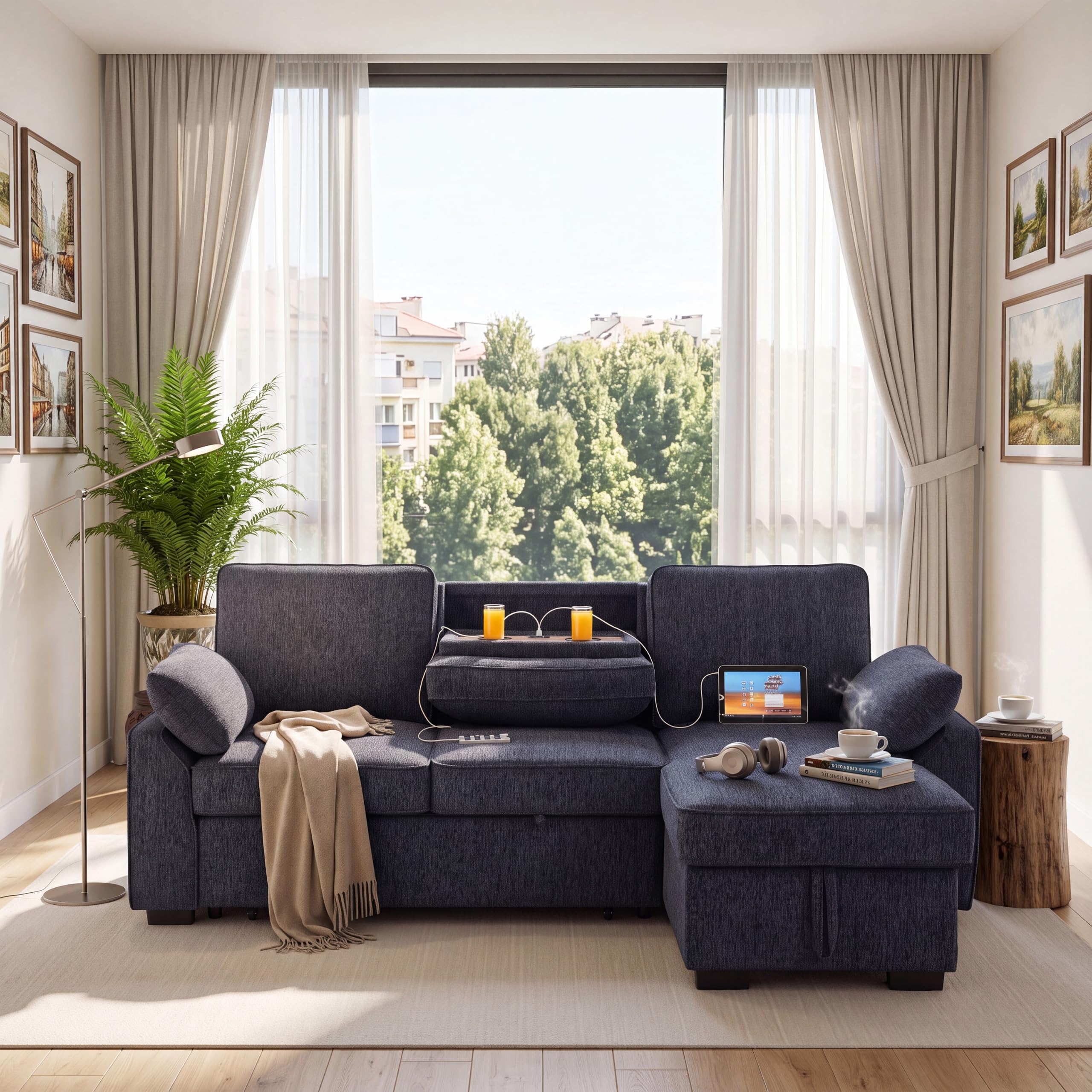 ERYE L-Shaped Sleeper Sectional Sofa