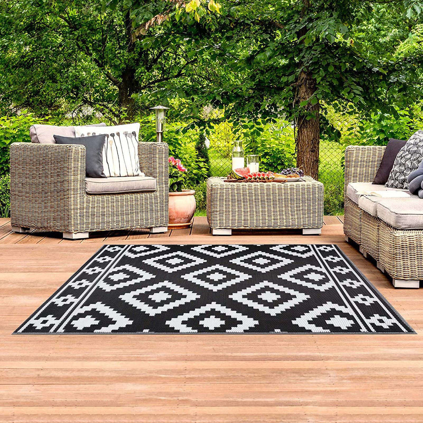 HGTRH Outdoor Rugs for Patios Waterproof, Recycled Plastic Straw Rug, Outdoor Woven Rugs for Garden Patio Waterproof Foldable and Portable for Rv, Camper, Balcony, Backyard, Deck