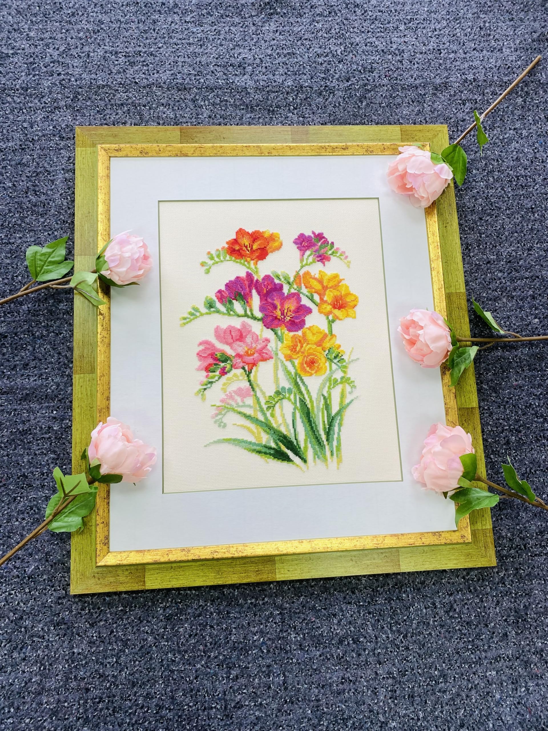 Riolis Freesias - Juego de punto de cruz, 25 x 33 cm, 18 unidades