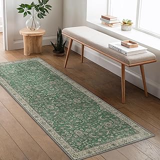 BEIMO 80X150CM Area Rugs for Bedroom, Vintage Boho Green Carpets for Living Room Non Slip Machine Washable Rug Short Low Pile Rug for Kitchen Dining, Hallway, Office
