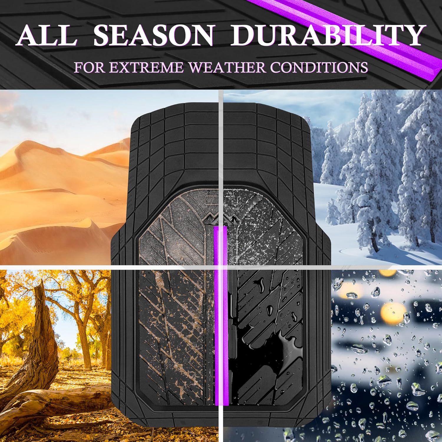 CAR PASS Rubber Floor Mats for Cars, Car Mats Full Sets DeepDish,Universal S~L Size Trim-to Fit Automotive Floor Mat for Truck Van SUV, Heavy Duty Waterproof All-Weather Floor Liners Black Purple - Image 5