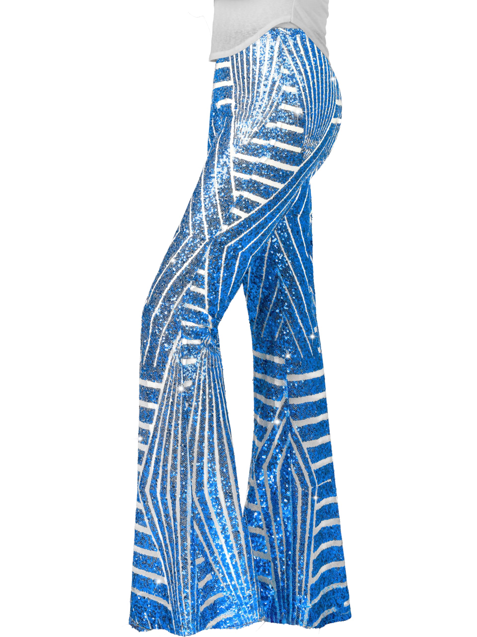 Nawgut Damenhose mit glitzernden Pailletten, ausgestellt, hoher Bund, weites Bein, Partyhose, L