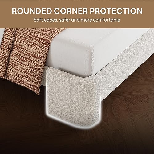 Miniatura 6 de LIKIMIO Base de cama matrimonial con cabecero, marcos de cama tapizados con puertos USB, base de cama cama no necesita somier, color blanco crema