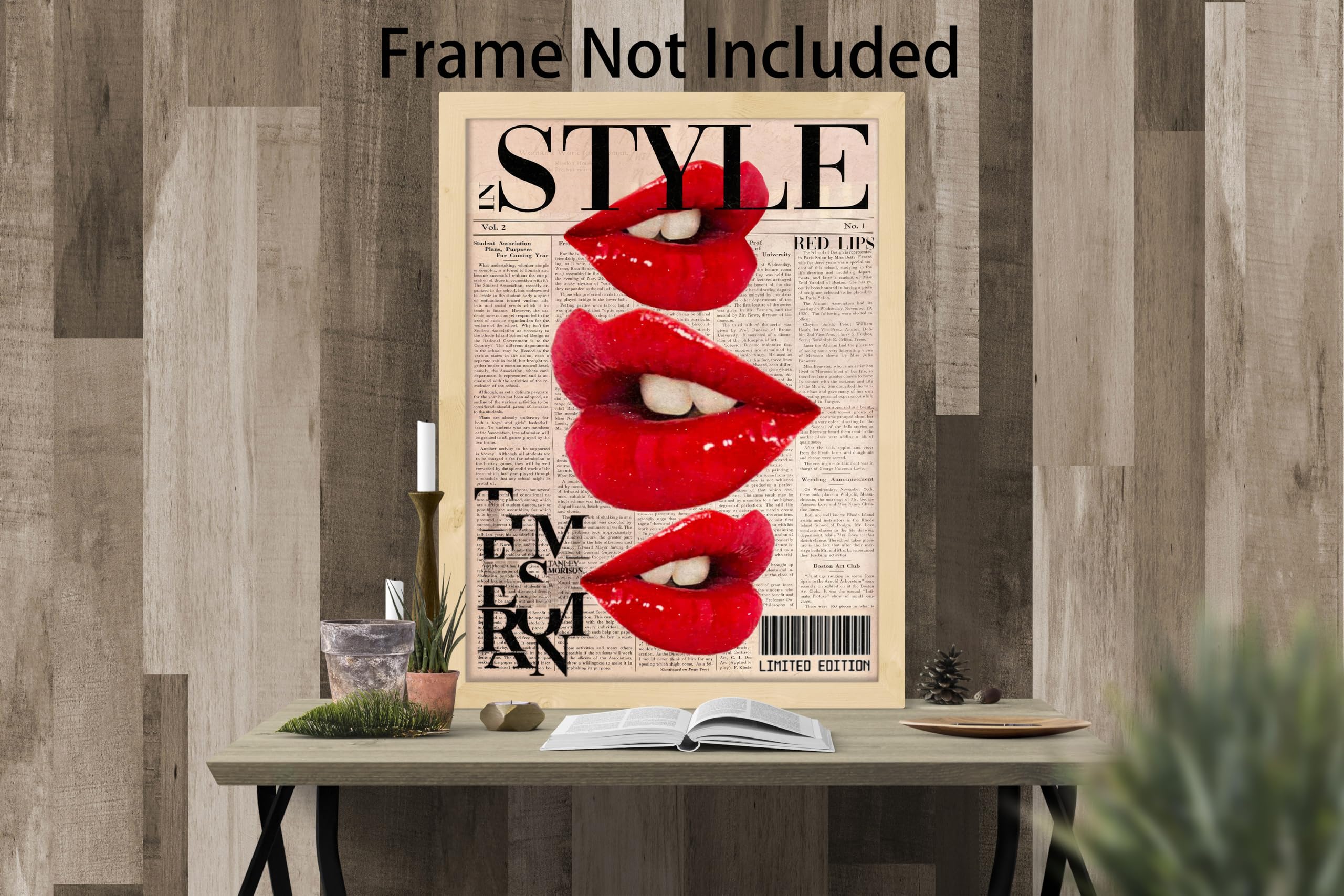 Y2K Wandposter Rote Lippen - Vintage Zeitungsdesign 30,5x40,6cm Für Wohnzimmer