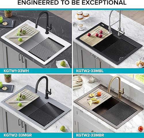 Vista 13 de KRAUS Bellucci Workstation 33" Single Bowl Granite Kitchen Sink in Metallic Black w/Accessories, KGTW2-33MBL, Includes Dish Drainer/Dish Drying Rack