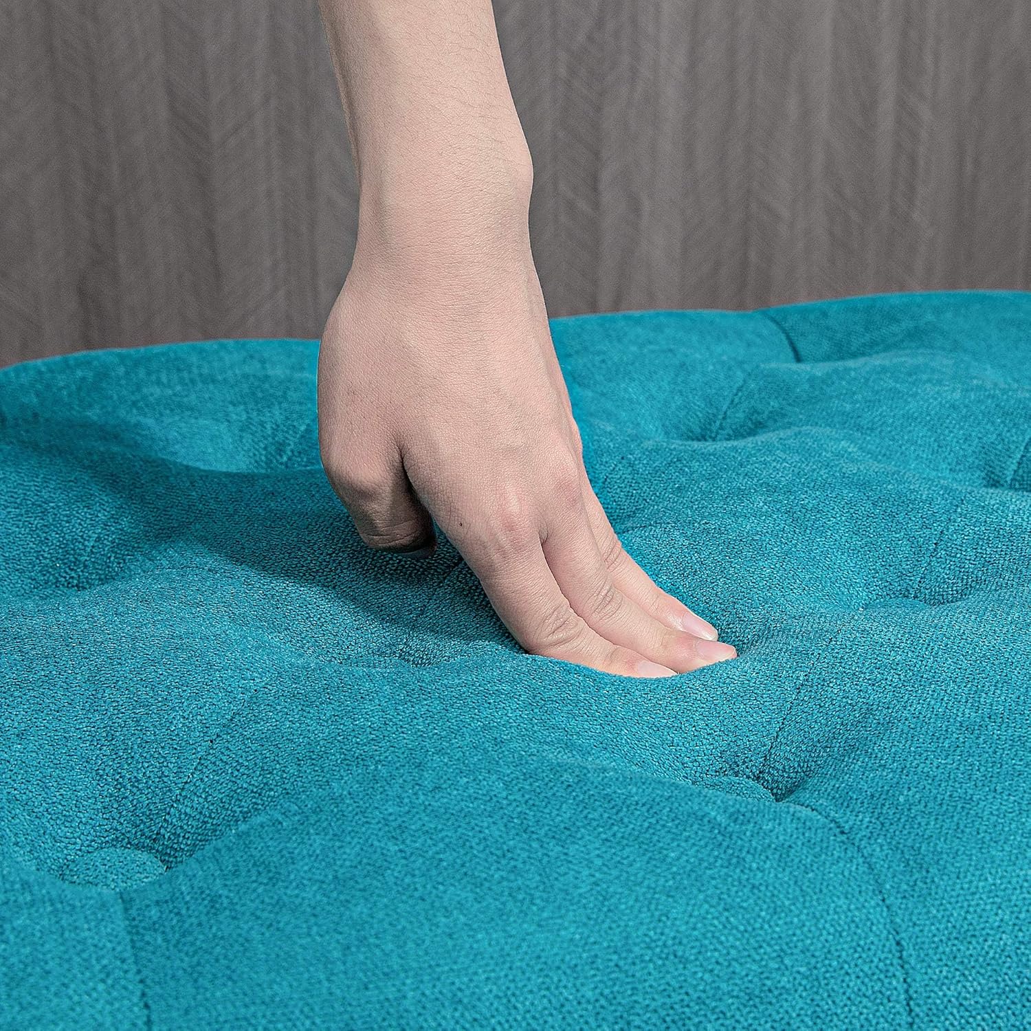 Teal Tufted Upholstered Storage Bench with Rolled Arms