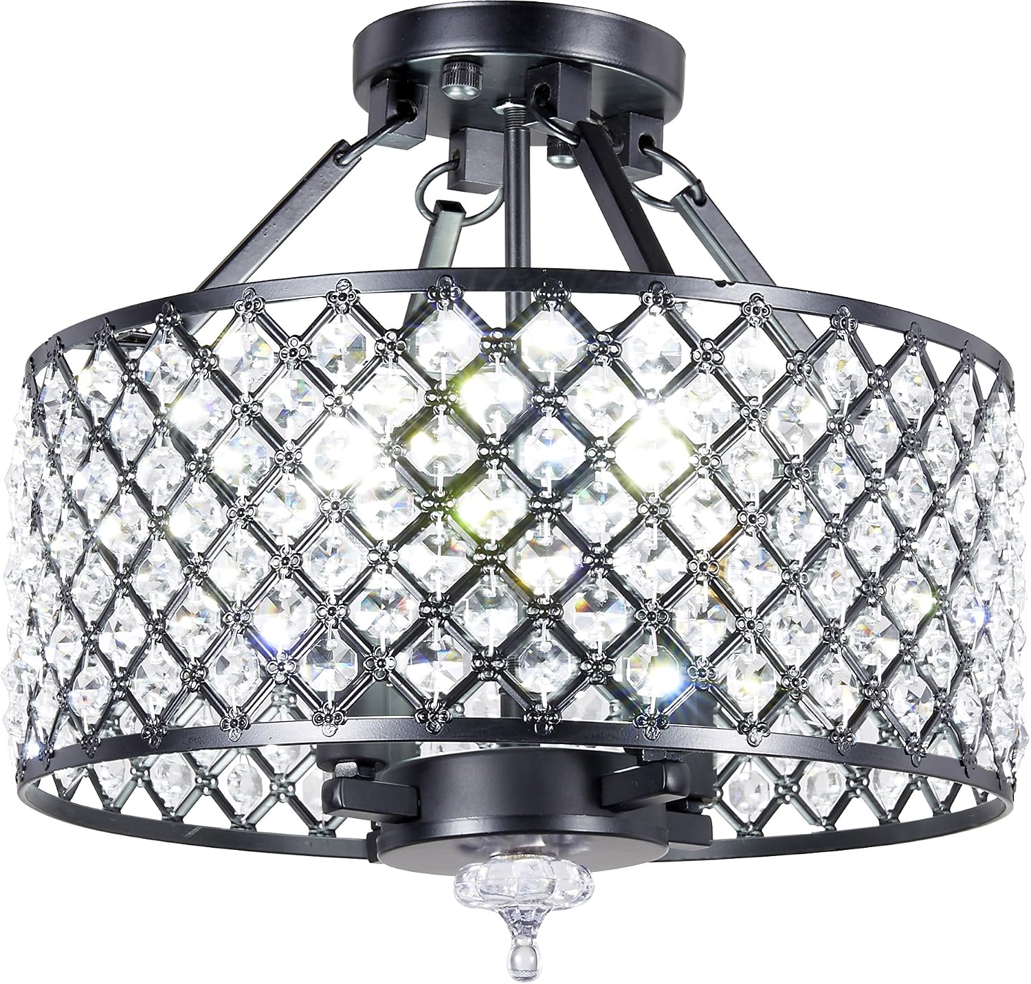Gеt Pорulаr оƒƒеr New Galaxy 4-Light Antique Black Round Metal Shade Crystal Chandelier Semi-Flush Mount Ceiling Fixture Gеt Pорulаr оƒƒеr New Galaxy 4-Light Antique Black Round Metal Shade Crystal Chandelier Semi-Flush Mount Ceiling Fixture