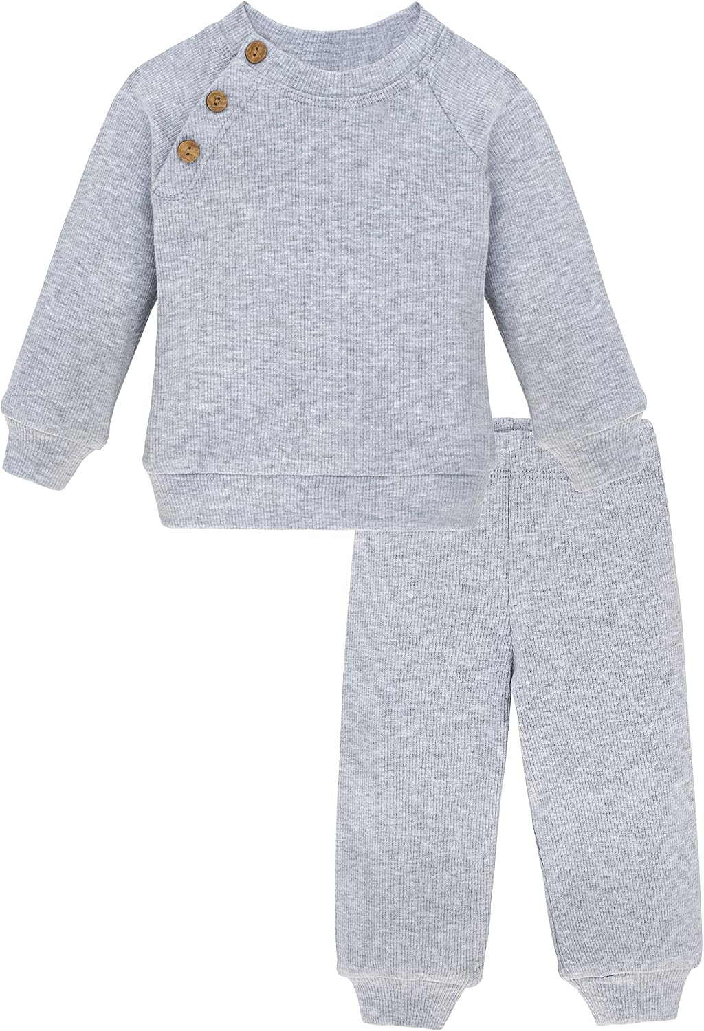 Lilax Baby Boy Outfit Pant Set, Solid Ribbed Knit Toddler Pullover Sweater & Pants Set